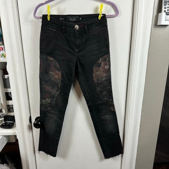 Philipp Plein Devil's Food Printed Stretch Cotton Jeggings sugar skull print - Picture 1 of 10